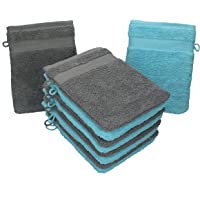 Betz Paquete de 10 Manoplas de baño Premium 100% algodón 16x21cm de Color Gris Antracita y Turquesa